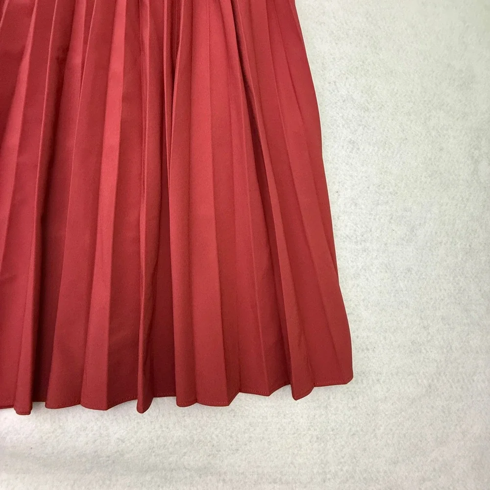 Athleta Hayes Pleated Midi Skirt Women Small Red Midi Drawstring Elastic Waist
